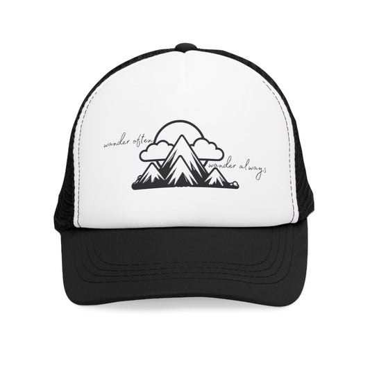 Peak Adventures Await: Mountain & 'Wander Often, Wander Always' Trucker Hat