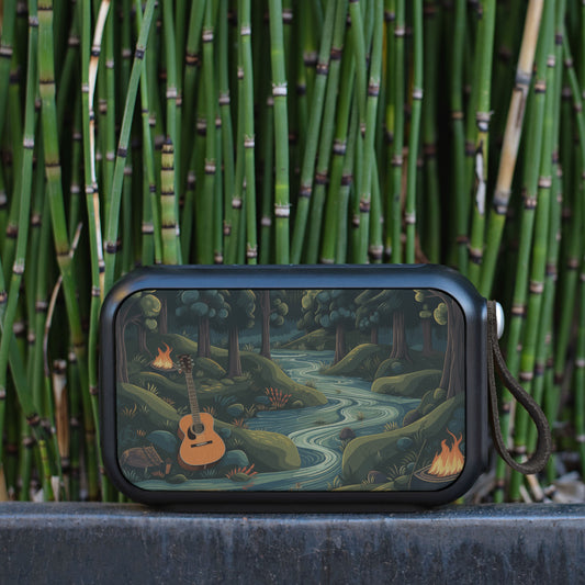 Outdoor Harmony: Portable Bluetooth Speaker featuring Guitar and Campfire Art - Ideal for Camping, Hiking, and Adventure Seekers